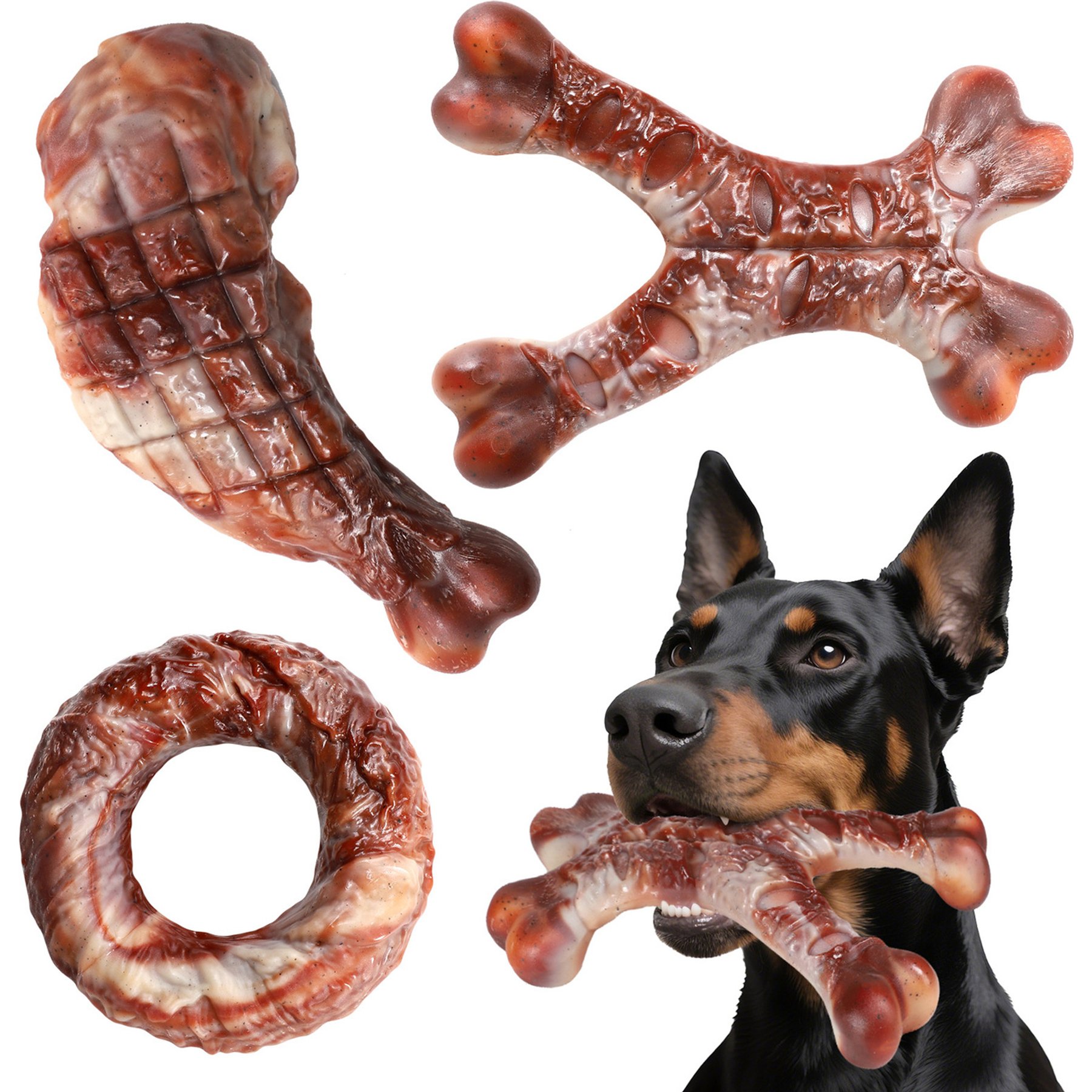 Kseroo Bone Set Beef-Flavored Tough Chew Dog Toys, Brown, 3 count