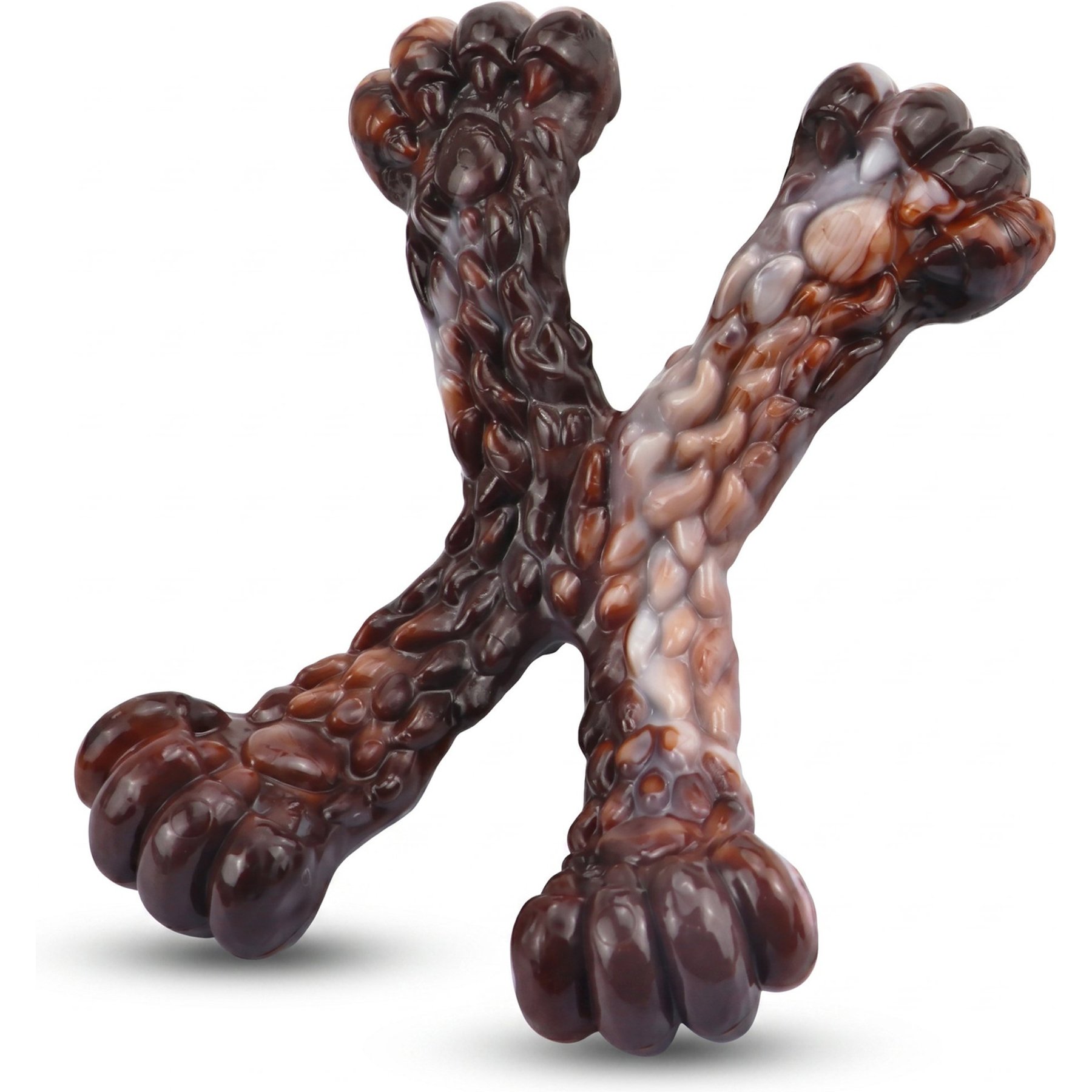 Kseroo Cat Paw Four-Legged Bone Bacon Flavored Nylon Dental Care Dog Chew Toy, Brown