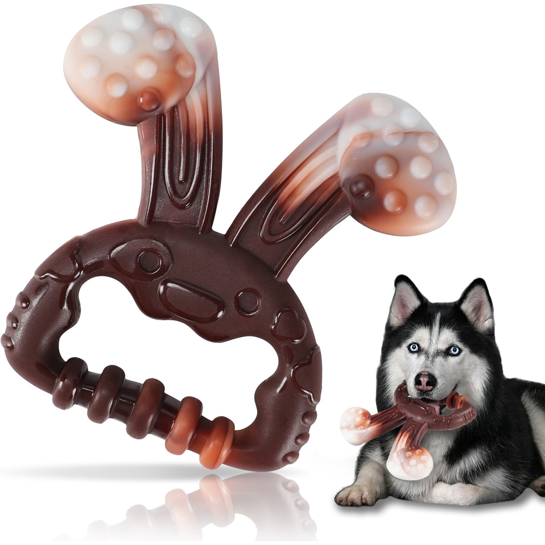 Kseroo Cute Rabbit Beef-Flavored Nylon Tough Chew Dog Toy, Brown