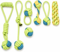 Kseroo Dental Chew Training & Tough Chewer Ropes Tug Dog Toy, Green, 7 count