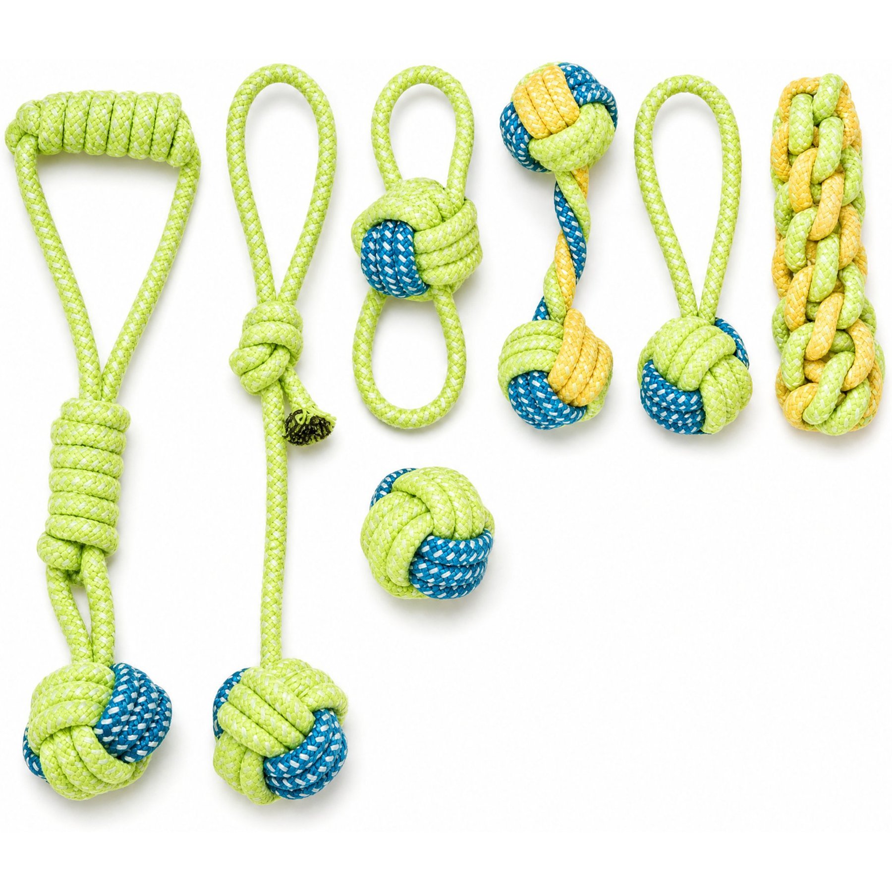 Kseroo Dental Chew Training & Tough Chewer Ropes Tug Dog Toy, Green, 7 count