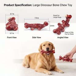 Kseroo Dinosaur Bone Bacon Flavored Nylon Dental Care Dog Chew Toy, Red slide 2 of 9