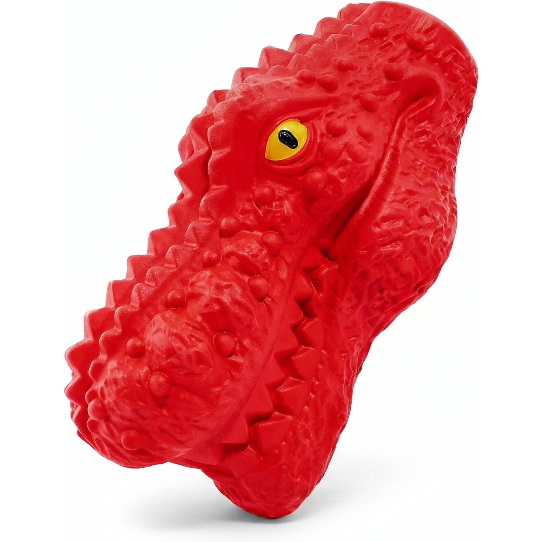 Kseroo Dinosaur Head Beef Flavored Rubber Squeaky Teeth Cleaning Dog, Red