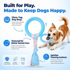 Kseroo Dot Texture Ring Knotted Rope Teething Training Chew Dog Toy, Blue, Large slide 2 of 8