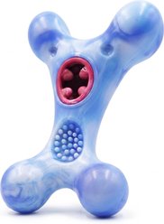 Kseroo Food Trapping Bone Bacon Flavored Rubber & Nylon Hybrid Dental Care Dog Chew Toy, Blue