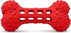 Kseroo Mesh Bone Bacon Flavored Rubber Treat Dispenser Dental Care Dog Chew Toy, Red