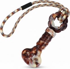Kseroo Mixed Skull I-Bone Interactive Bacon Flavored Nylon & Cotton Rope Dog Tug Toy with Squeaker, Brown