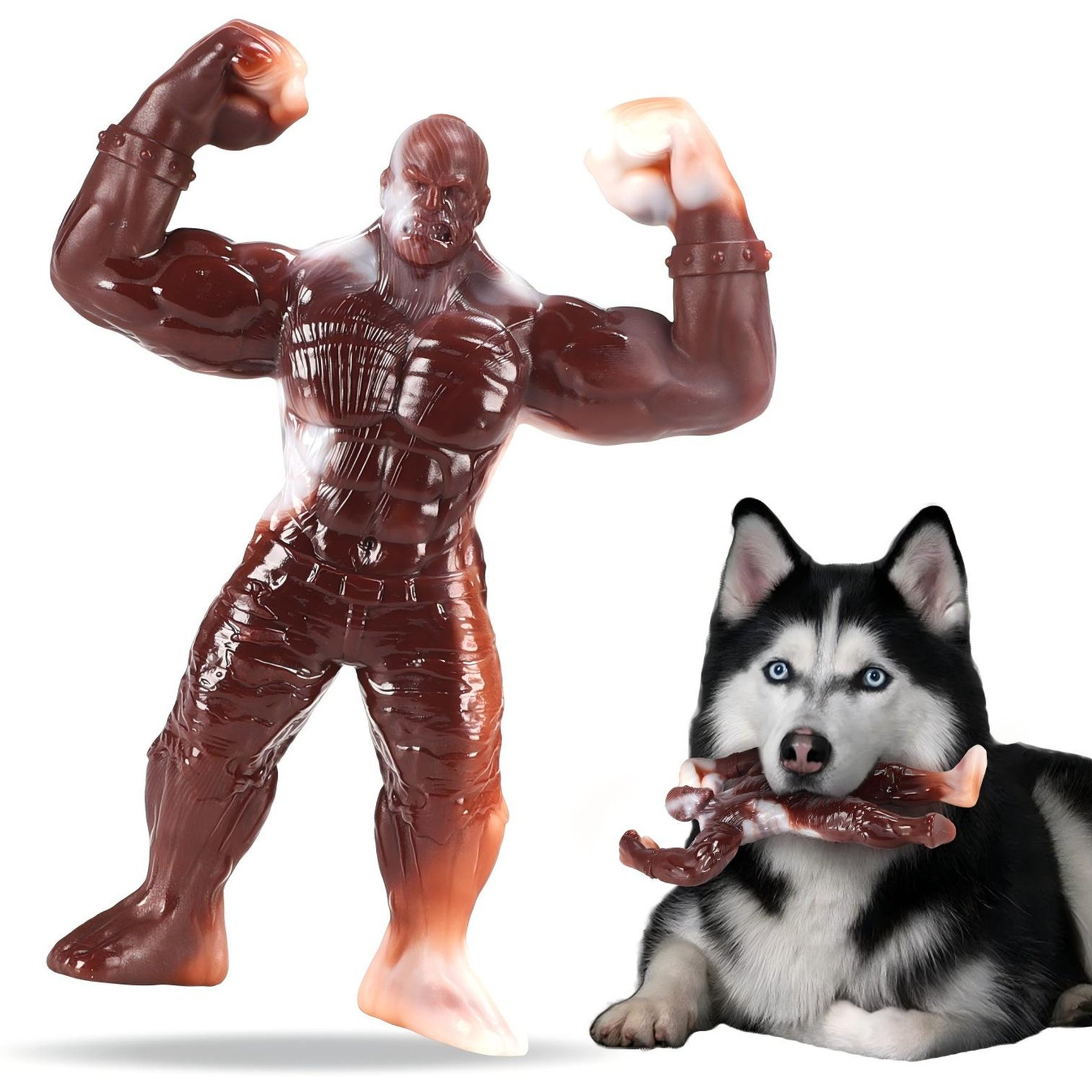 Kseroo Muscle Man Beef-Flavored Nylon Tough Chew Dog Toy, Brown