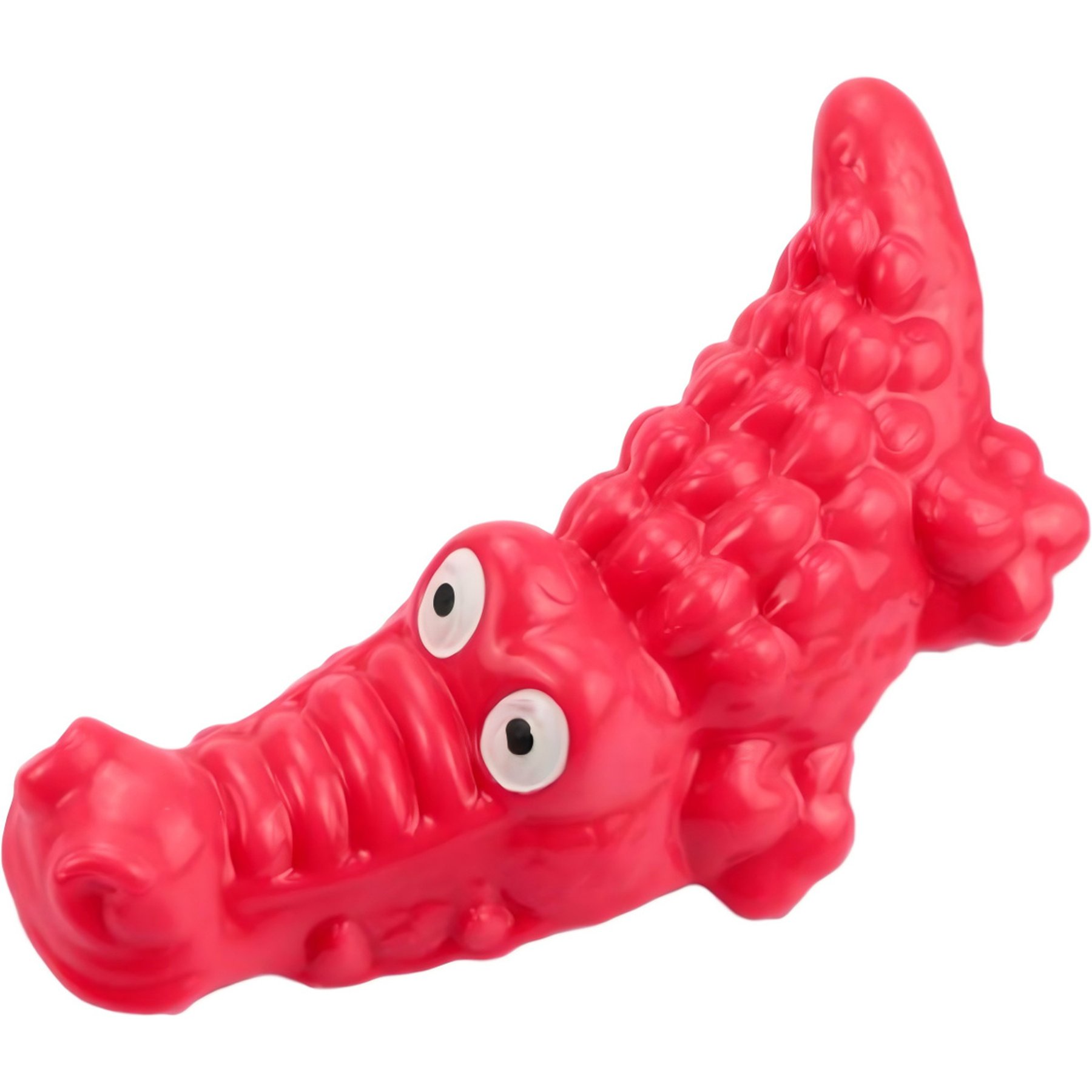 Kseroo Short Flat Crocodile Bacon Flavored Nylon Dental Care Dog Chew Toy, Red