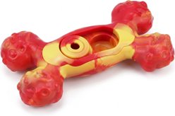 Kseroo Sliding Lid Treat Dispensing Bone Bacon Flavored Nylon Puzzle Dog Toy, Red