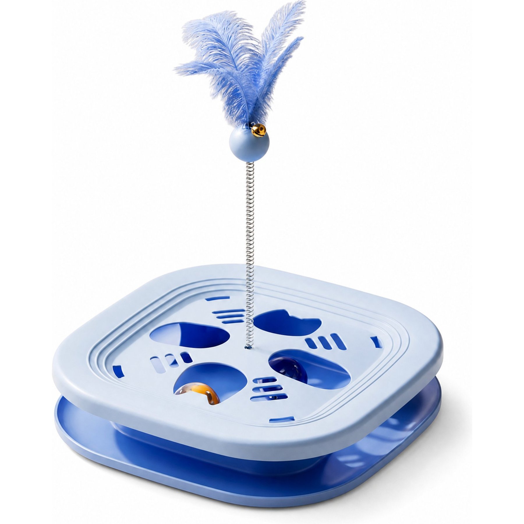 Kseroo Square 4-Section Rotating Bell Cat Teaser Toy, Blue
