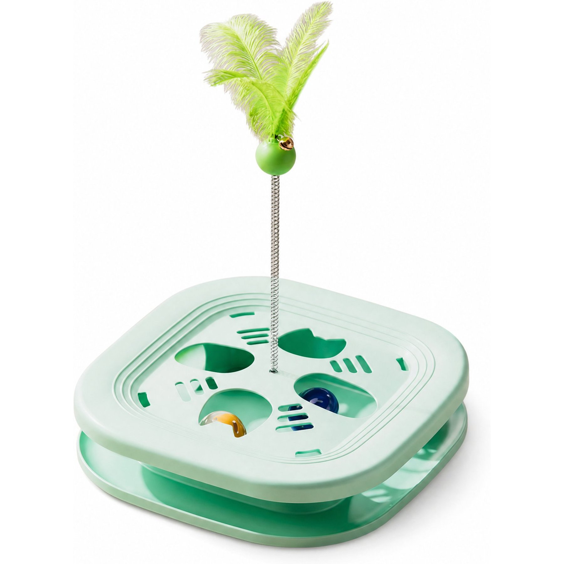Kseroo Square 4-Section Rotating Bell Cat Teaser Toy, Green