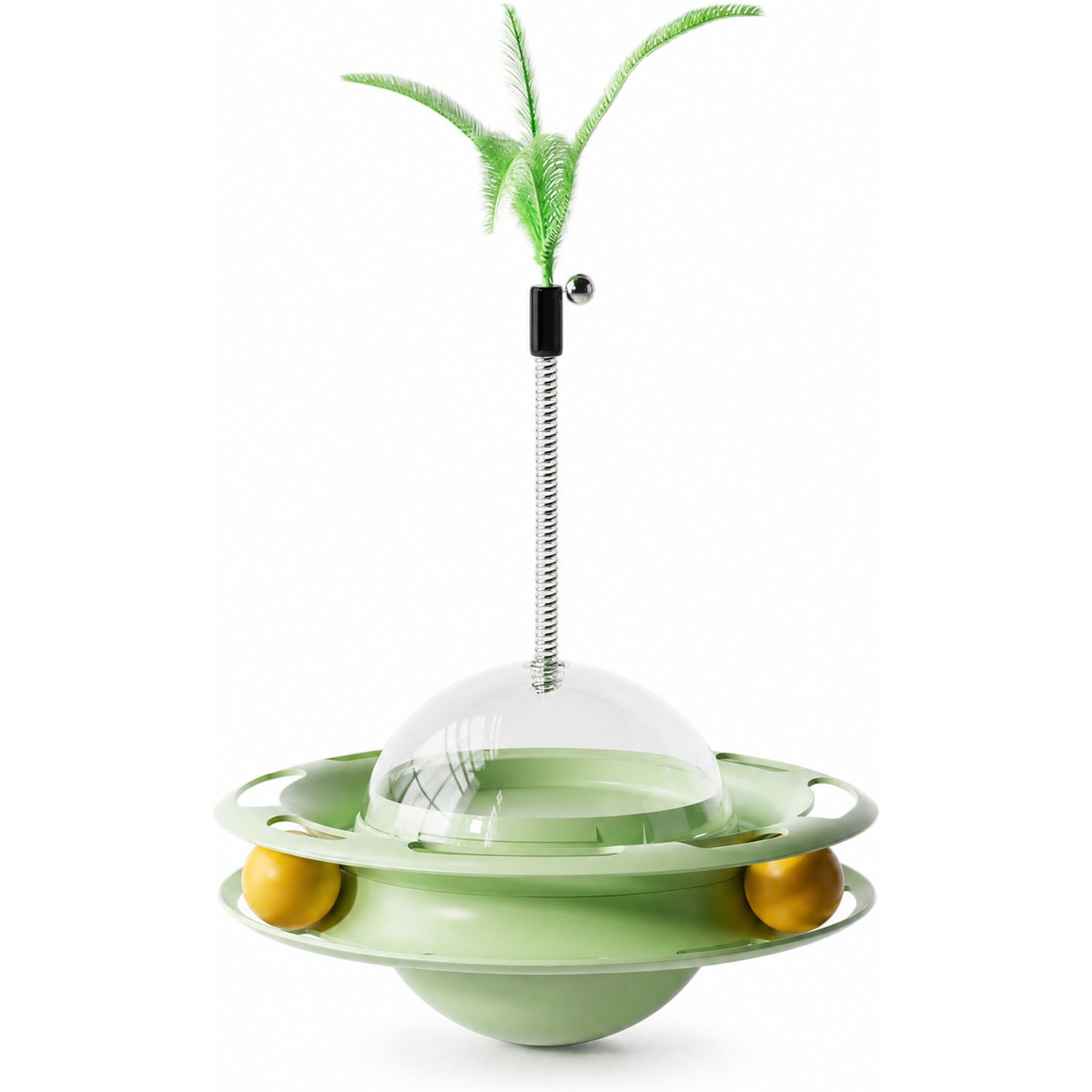 Kseroo Wobbling Planet Cat Toy with Feather & Treat Ball, Green