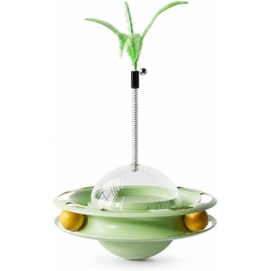 Kseroo Wobbling Planet Cat Toy with Feather & Treat Ball, Green