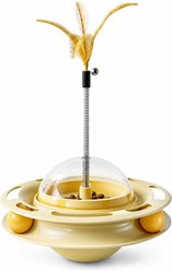 Kseroo Wobbling Planet Cat Toy with Feather & Treat Ball, Yellow
