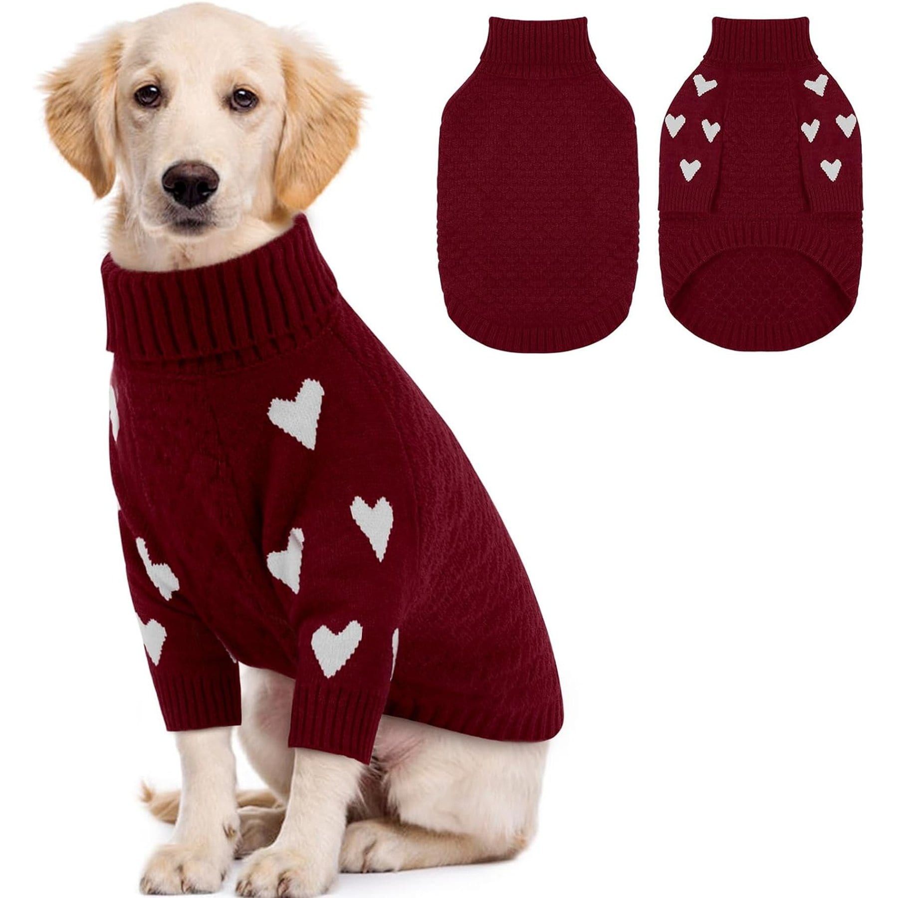 Kuoser Soft Thermal Cable Turtleneck Thick Christmas Knitwear Personalized Dog Sweater, Red, X-Large