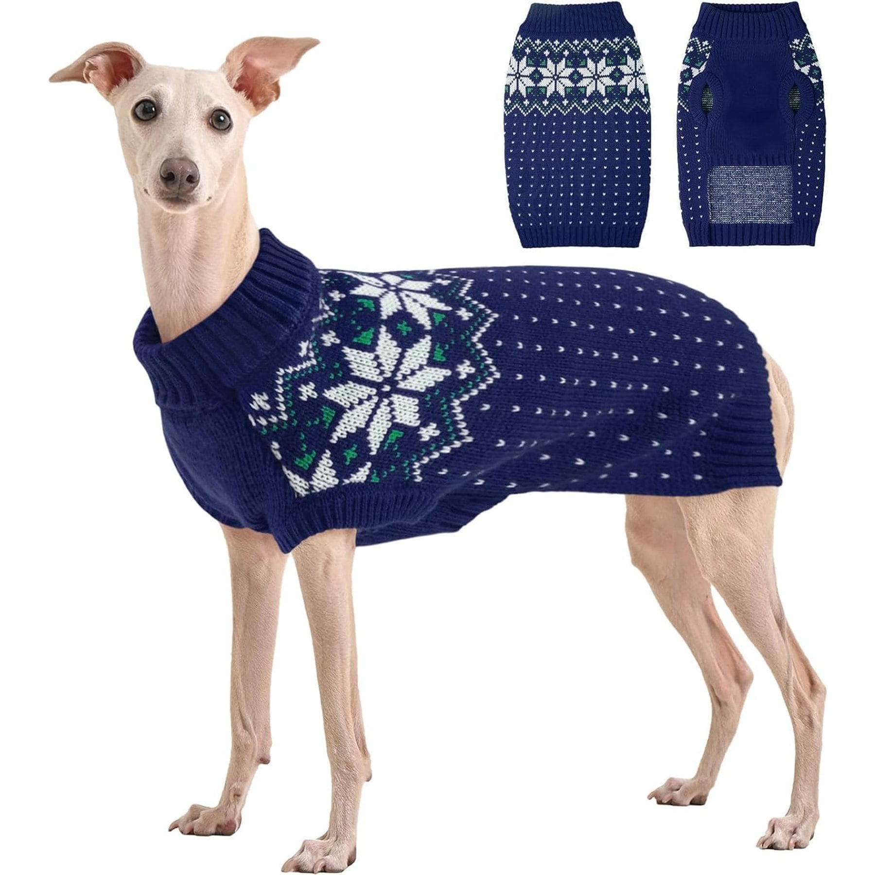 Kuoser Soft Warm Christmas Snowflake Personalized Dog Sweater with Leash Hole, Blue, XX-Large