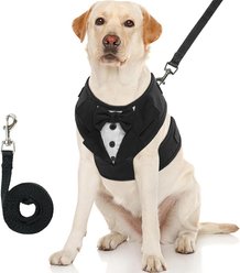 Kuoser Tuxedo Adjustable No Pull Wedding Suit with Bow Tie Party Costume Dog Leash & Harness, Black, X-Large: 29-34 inches