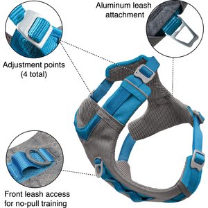 Kurgo Journey Air Polyester Reflective No Pull Dog Harness, Coastal Blue/Charcoal, Large: 24 to 34-in chest