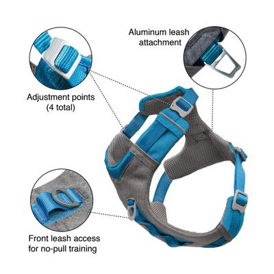 Show full view: Kurgo Journey Air Polyester Reflective No Pull Dog Harness, Coastal Blue/Charcoal, Small: 16 to 22-in chest slide 7 of 11
