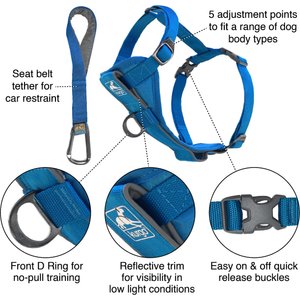 Kurgo Tru-Fit Quick Release & Seatbelt Tether Smart Dog Harness, Blue, Small