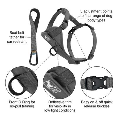 Show full view: Kurgo Tru-Fit Quick Release & Seatbelt Tether Smart Dog Harness, Charcoal, Small slide 2 of 9