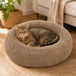 Kylinsure Calming Cuddler Chenille Donut Dog & Cat Bed, Beige, Small