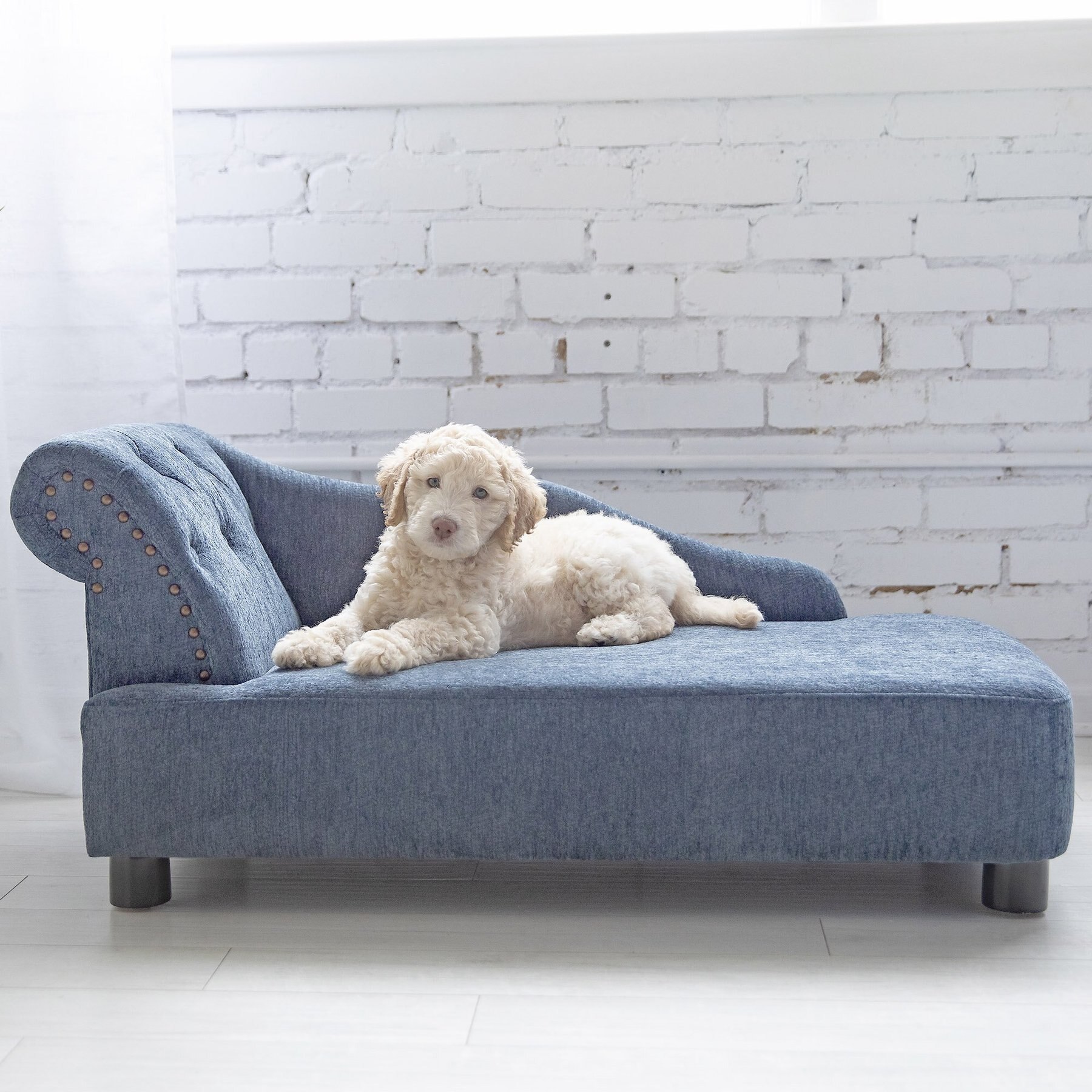 La-Z-Boy Chaise Furniture Sofa Dog Bed, Blue, 40-in
