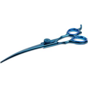 Laazar Curved Dog Grooming Shears with Finger Rest & Case, 7.5-in, Blue