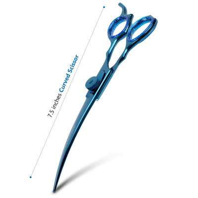 Show full view: Laazar Curved Dog Grooming Shears with Finger Rest & Case, 7.5-in, Blue slide 4 of 9
