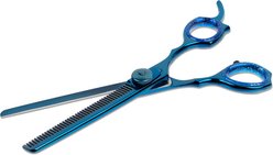 Laazar Dog Grooming Thinning Shears with Finger Rest & Case, 6.5-in, Blue