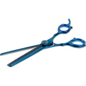 Laazar Dog Grooming Thinning Shears with Finger Rest & Case, 6.5-in, Blue
