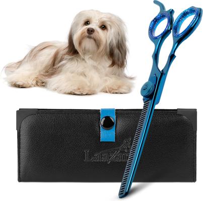 Show full view: Laazar Dog Grooming Thinning Shears with Finger Rest & Case, 6.5-in, Blue slide 4 of 9
