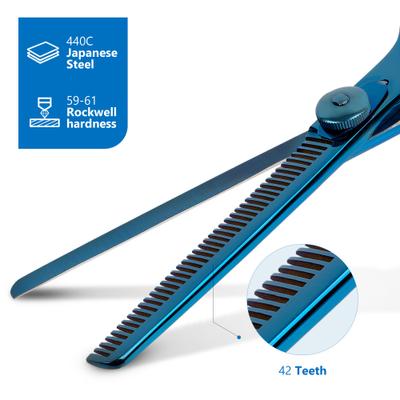 Show full view: Laazar Dog Grooming Thinning Shears with Finger Rest & Case, 6.5-in, Blue slide 5 of 9
