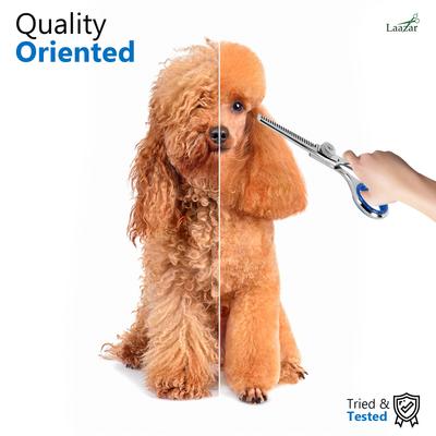 Show full view: Laazar Professional Dog Grooming Thinning Shears, 4.5-in, Silver/Blue slide 6 of 10