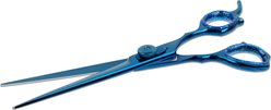 Laazar Straight Dog Grooming Scissors with Finger Rest & Case, 7-in, Blue