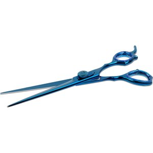 Laazar Straight Dog Grooming Scissors with Finger Rest & Case, 7-in, Blue
