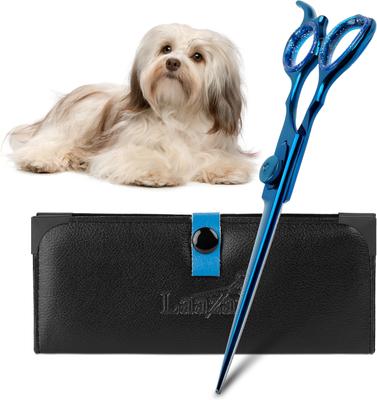 Show full view: Laazar Straight Dog Grooming Scissors with Finger Rest & Case, 7-in, Blue slide 3 of 9