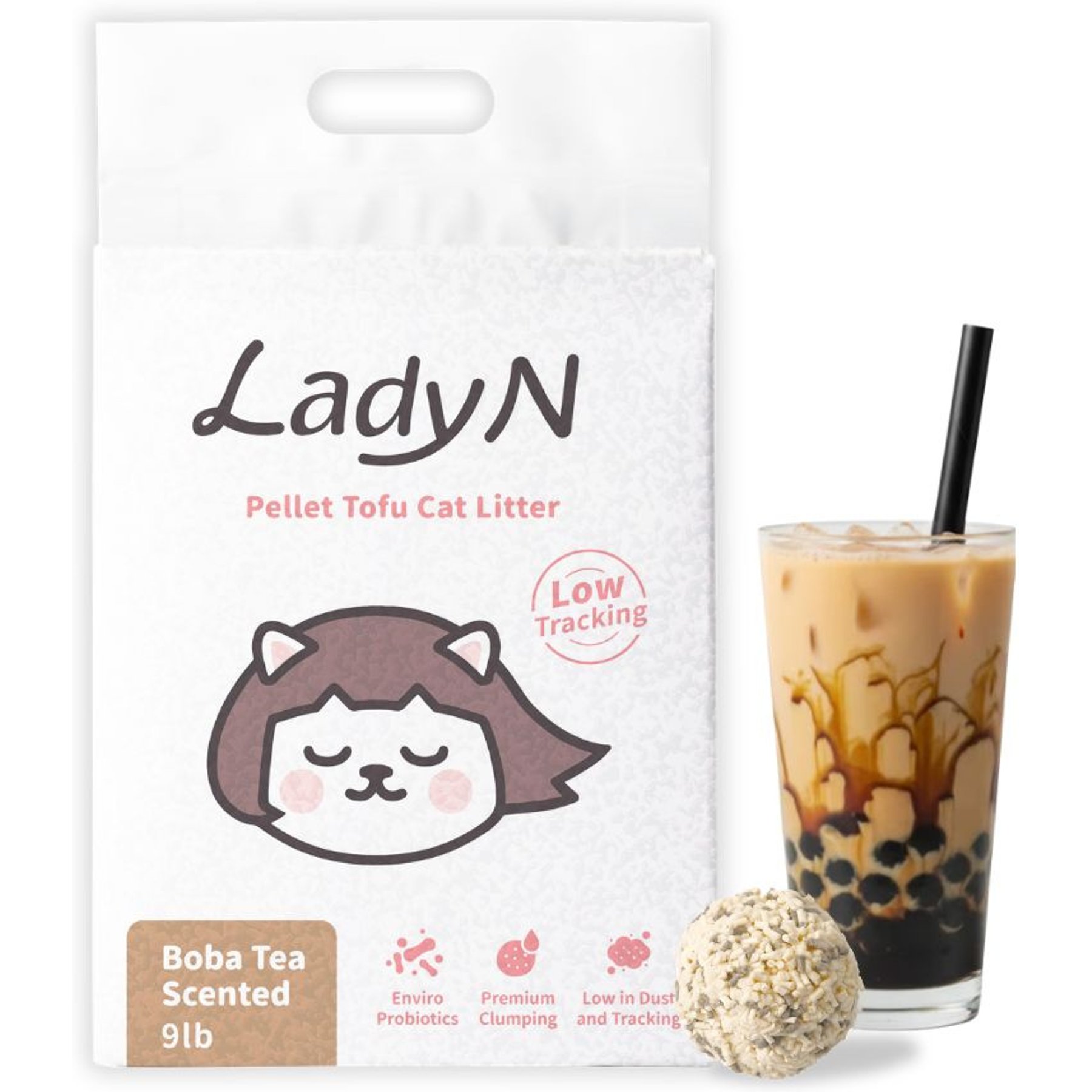 Lady N Classic Pellet Boba Tea Scented Clumping Tofu Cat Litter, 9-lb bag