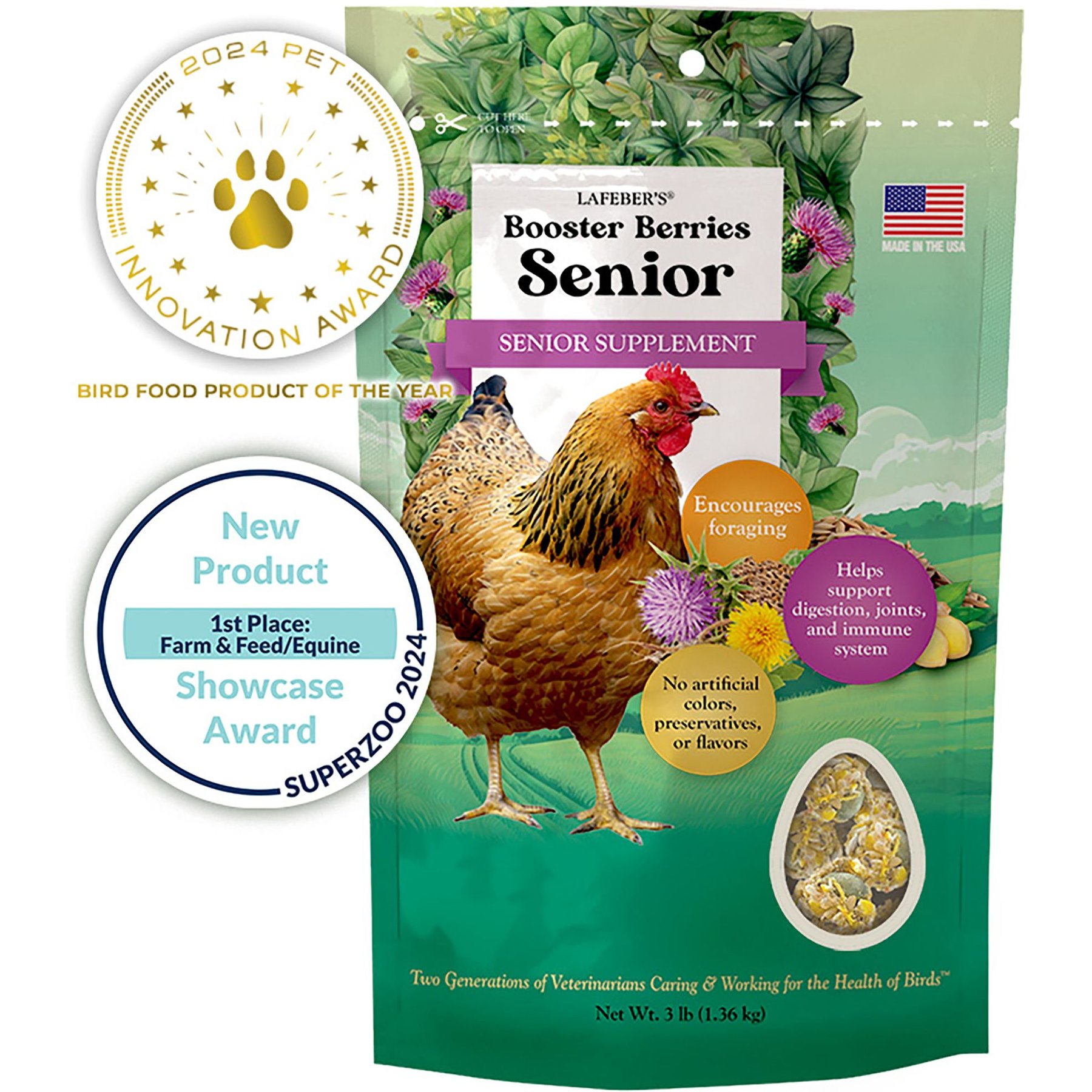 Lafeber Booster Berries Senior Pellet Chicken Supplement, 3-lb bag