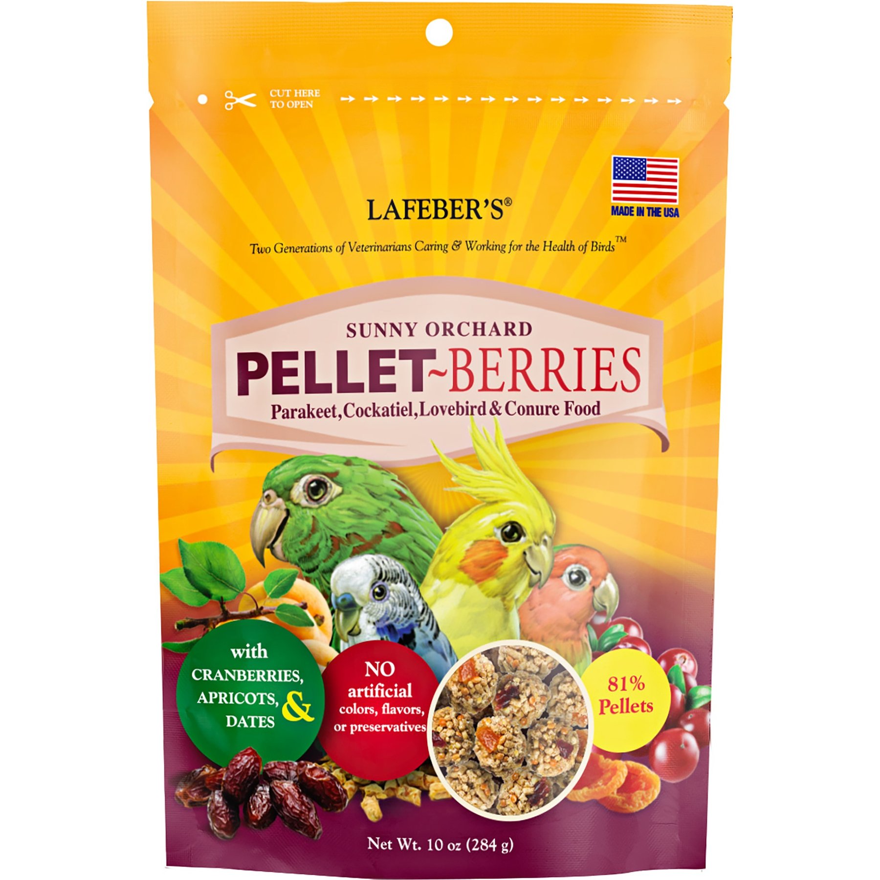 Lafeber Pellet-Berries Sunny Orchard Cockatiel & Parakeet Bird Food, 10-oz bag