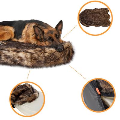 Show full view: LaiFug Luxury Faux Fur Sheepskin Dog Bed, Large, Grey & Black slide 4 of 7