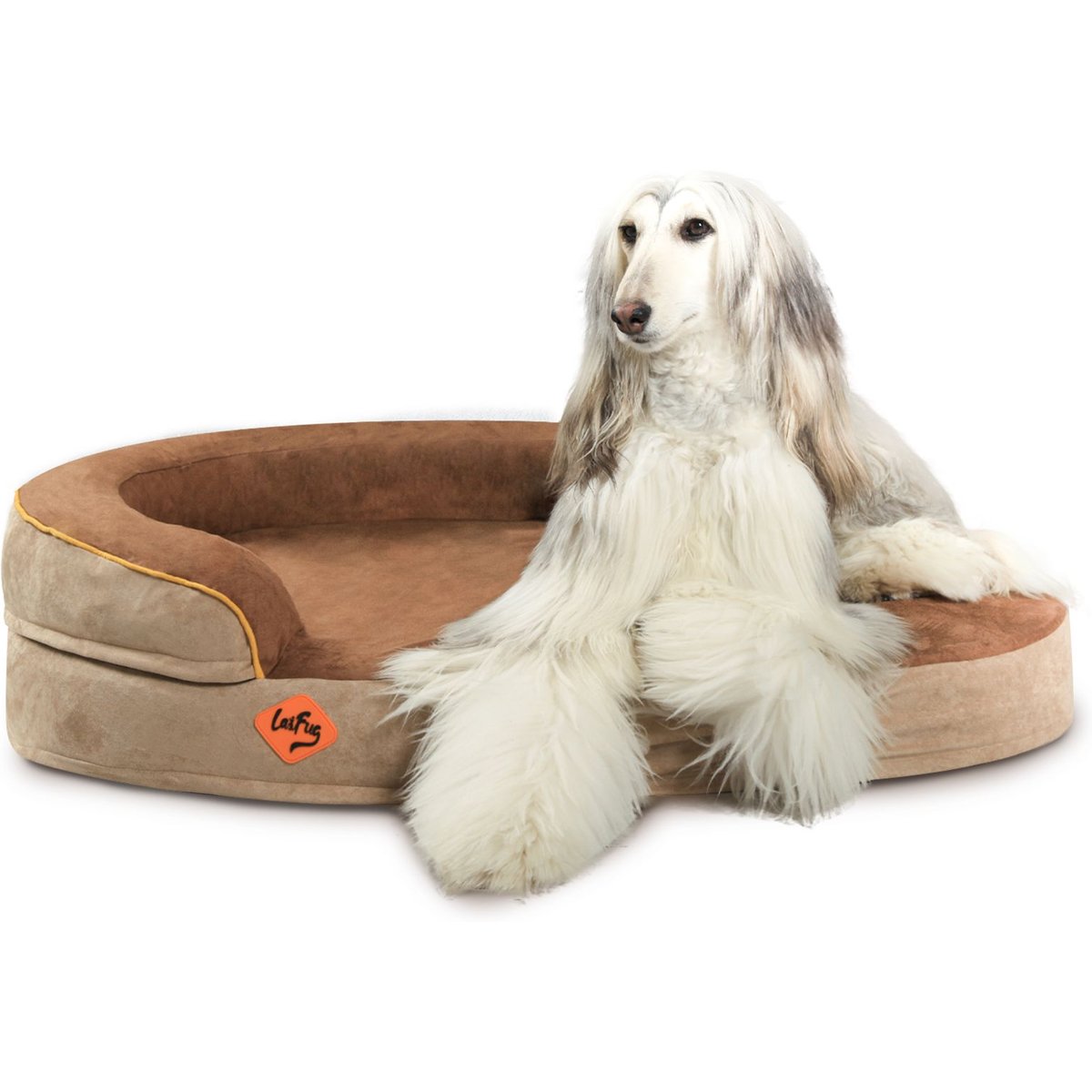 LaiFug Memory Foam Orthopedic Oval Dog Bed, Chocolate, Large