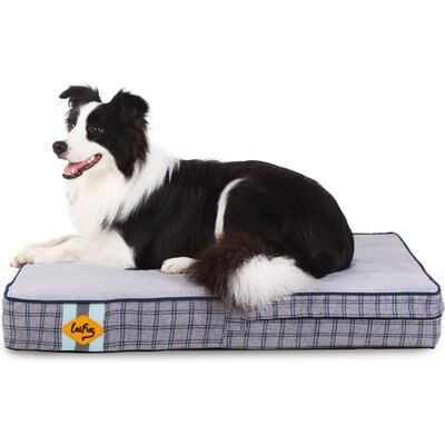 LaiFug LaiFug Orthopedic Flat Dog Bed with Removable Cover, Grey Blue Plaid, Medium