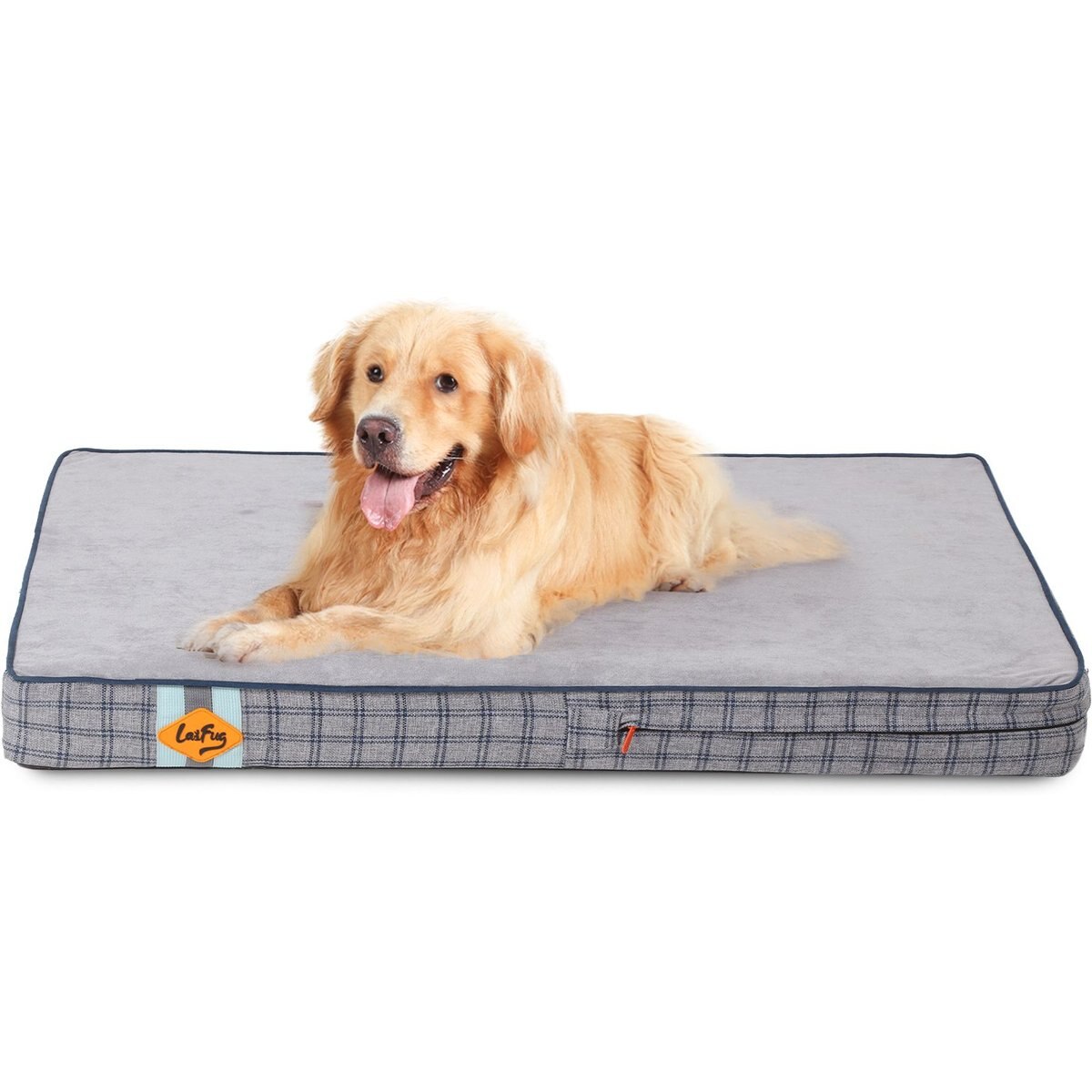 LaiFug Orthopedic Flat Dog Bed with Removable Cover, Grey Blue Plaid, X-Large