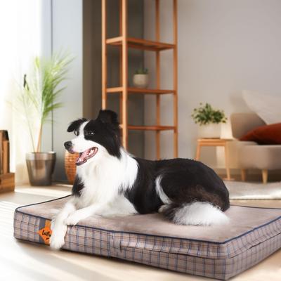 Show full view: LaiFug Orthopedic Flat Dog Bed with Removable Cover, Khaki Plaid, Medium slide 2 of 8