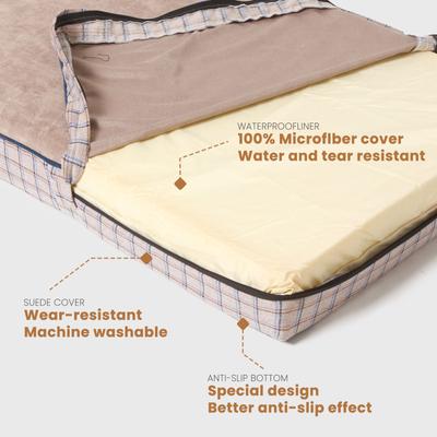 Show full view: LaiFug Orthopedic Flat Dog Bed with Removable Cover, Khaki Plaid, Medium slide 6 of 8