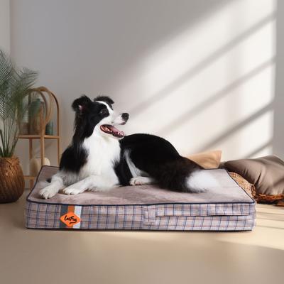 Show full view: LaiFug Orthopedic Flat Dog Bed with Removable Cover, Khaki Plaid, Medium slide 3 of 8