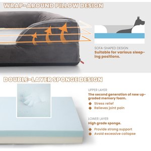 LaiFug Orthopedic Premium Memory Foam Dog Bed Sofa, Grey, X-Large