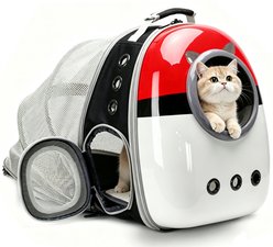 LAIRIES Astronaut Space Capsule Bubble Curved Back & Expandable Red-White Ball Style Collapsible Backpack Puppy & Cat Carrier, Black, Large